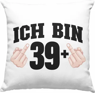 Produktbild von Trendation - Ich Bin 39+ Mittelfinger Deko-Kissen mit Füllung 40x40 Geschenk 40. Geburtstag Geschenke Mann Frau Lustiger Spruch Mutter Vater (Blau)