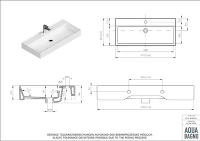 Produktbild von Aqua Bagno | Waschbecken | modernes Loft Air Design | weißer Waschtisch aus Keramik | hochwertiger Möbelwaschtisch für das Badezimmer, 1012x466x120 mm