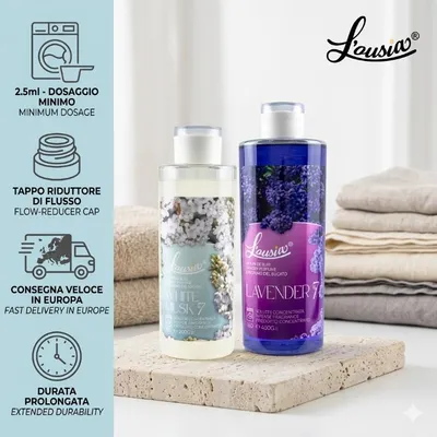 Zdjęcie produktu dla Zestaw L’ousia Relax & Calm 400 g + 200 g – lawenda, białe piżmo, skoncentrowany, długotrwały zapach do prania, wystarcza na 240 prań