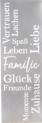 Produktbild von Gilde Wandrelief, rechteckig, "Glück - Familie", Spruch, Metall, silberfarben, VE 2, L. 3 cm, B. 30 cm, H. 90 cm Höhe: 90.00 cm Breite: 30.00 cm Tiefe: 3.00cm  69992