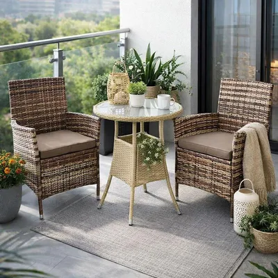 Produktbild von Polyrattan Gartenmöbel Set Gartenset Sitzgruppe Rattan Essgruppe Sessel Beige