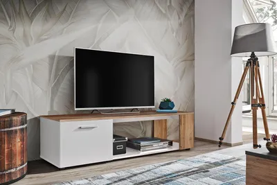 Zdjęcie produktu dla Stolik RTV BASILIE – biały/dąb wotan