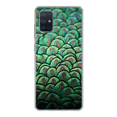 Produktbild von MuchoWow® Handyhülle Schutzhülle Hülle für Samsung Galaxy A71 Nahaufnahme des Gefieders eines Pfaus Silikon Softcase Handy Hülle - Kartenbesitzer