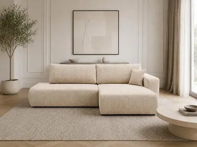 Produktbild von VENASI SOHO Ecksofa mit Schlaffunktion und Bettkasten, Cordstoff Beige, rechts