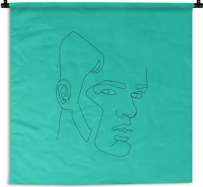 Produktbild von MuchoWow® Wandteppich Wandbehang Gesicht - Mann - Strichzeichnung 120x120 cm Tapisserie Dekoration Wandtuch - Modern - Baumwollgewebe