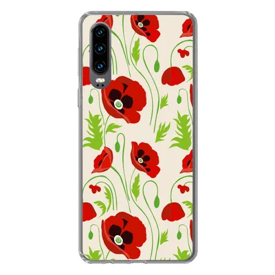 Produktbild von MuchoWow® Handyhülle Schutzhülle Hülle für Huawei P30 Blumen - Mohn - Muster Silikon Softcase Handy Hülle - Kartenbesitzer