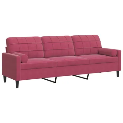 Obrázok produktu pre vidaXL Pohovka 3-miestna s ozdobnými vankúšmi vínovo červená 210 cm zamatová