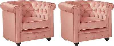 Produktbild von 2er-Set CHESTERFIELD Sessel - Pastellrosa Velours