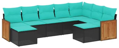Produktbild von vidaXL 9-teiliges Gartensofa-Set mit Kissen, schwarzes Polyrattan