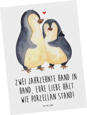 Produktbild von Mr. & Mrs. Panda Postkarte 20. Hochzeitstag Porzellanhochzeit - Weiß - Geschenk, Ansichtskarten, Heiraten, Postkarten, spruchkarte, Jubiläum, Ehepartner, bildkarte, Liebe