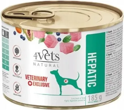A can of dog food with product information and graphics.