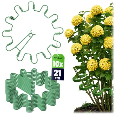 Produktbild von KADAX Staudenhalter Rund Ø 21 cm im 10er Set, Pflanzenhalter aus Kunststoff, Pflanzenstütze, Staudenstütze für Hortensien & Pfingstrosen, Hortensienhalter, Pflanzring (Grün, 10 Stück)