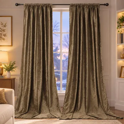 Produktbild von Samt Vorhang 2er Set Verdunkelung Gardine Thermovorhang Luxus Marokko Gemustert Dekoschal für Wohnzimmer Schlafzimmer, B132xH183cm, Taupe