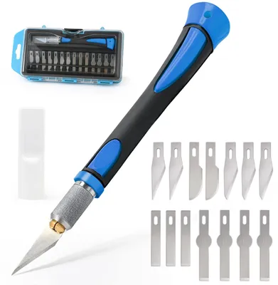 Image de Cutter de précision avec 5 lames différentes et 14 lames de rechange - Couteau de loisirs créatifs