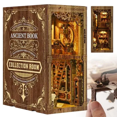 Image de Puzzle 3D, kit DIY Book Nook, kit maison miniature pour poupées avec meubles et éclairage LED, serre-livres en bois, décoration pour bibliothèque