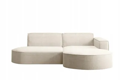 A beige sectional sofa with a corduroy texture, displayed against a white background.