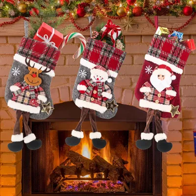 Productafbeelding van Kerstkousen - Kerstboomversiering - Kerstdecoratie - Sokken - Kerstkous - Snoepzak - Sneeuwpop - Eland - Rekwisieten