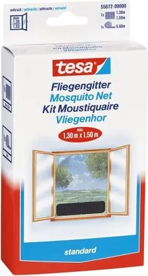 Produktbild von tesa Fliegengitter STANDARD für Fenster, 1,50 m x 1,30 m schwarz