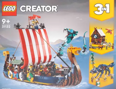 Produktbild von LEGO 31132 Creator 3in1 Wikingerschiff mit Midgardschlange Set, Baue Schiff, Haus, Spielzeug-Wolf mit Tier-Figuren, Konstruktionsspielzeug für Kinder, Geburtstagsgeschenk für Jungen und Mädchen