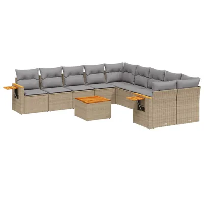 Produktbild von 11-tlg. Garten-Sofagarnitur mit Kissen Beige Poly Rattan