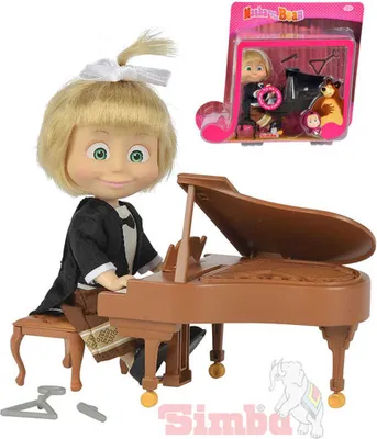 Produktbild von SIMBA Mascha und der Bär Klavierspielerpuppe 12cm Set mit Klavier und batteriebetriebener Triangel
