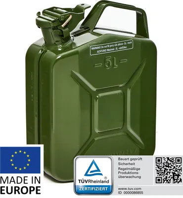 Produktbild von BW® Kraftstoffkanister Metall Benzinkanister 5 Liter - Olivegrün RAL 6003 - UN-Zulassung - Hergestellt in Europa