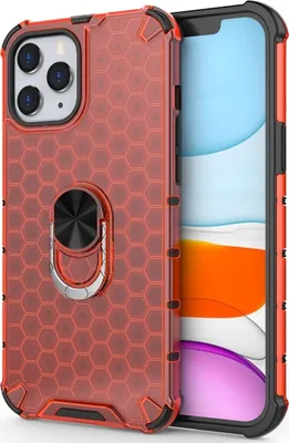 Produktbild von Mobigear Honeycomb Ring iPhone 12 Pro Max Hülle Hardcase Backcover Stoßfest mit Ringhalter - Rot