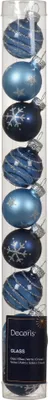 Produktbild von Weihnachtskugeln Glas mit Motiven 3cm 9er Set Blau Mix transparent