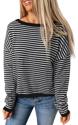 Obrázek produktu pro Dámská halenka s dlouhým rukávem Longsleeve v pruzích Bavlna Bílá Černá XL