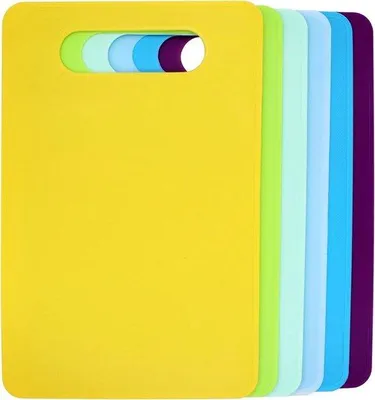 Obrázek produktu pro Sada prkének na krájení 6 kusů - Kuchyňské prkénko na zeleninu a ovoce - Protiskluzové - Snídaňová prkénka - 29 x 19 cm - Prkénko na krájení masa a chleba - Sada v 6 barvách