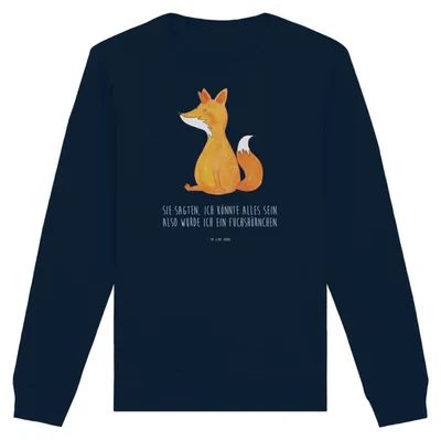 Produktbild von Mr. & Mrs. Panda Baumwoll Pullover Einhorn Fuchs Größe XL - French Navy - Geschenk, Füchse, Bio-Pullover, Pulli, Einhörner, Sweater, Unicorn, Fuchshörnchen, Sweatshirt