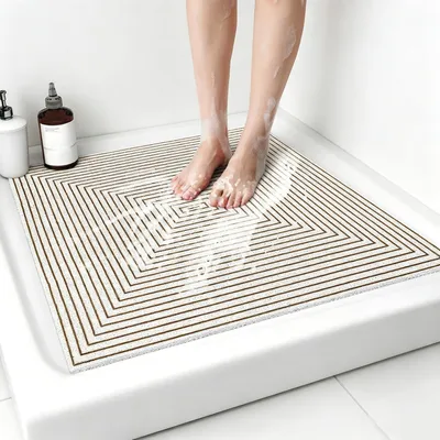 Image de Tapis de douche antidérapant, 80x80 cm, PVC, pour massage et drainage, à séchage rapide, couleur beige