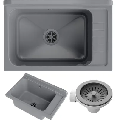 Produktbild von Granitan | Wirtschaftsspüle - MONZA - mit Siphon - Grau - 58 x 38 cm - für Waschküche und Garage