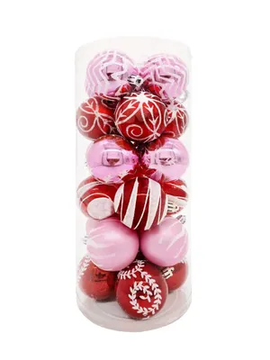 Produktbild von 24 Weihnachtskugel Ø6cm Set Weihnachten Christbaumkugel Bruchfest Baumschmuck Rosa/Rot