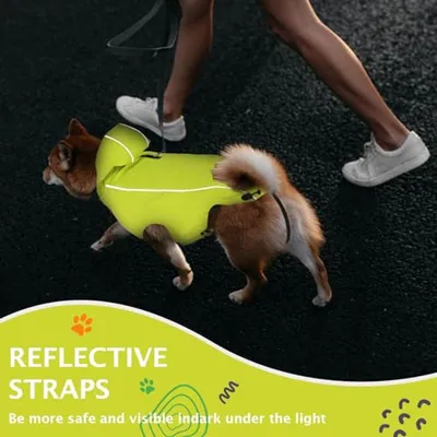 Wasserdichte Hunde-Regenjacke mit langen reflektierenden Streifen und Kapuze für kleine, mittelgroße und große Hunde