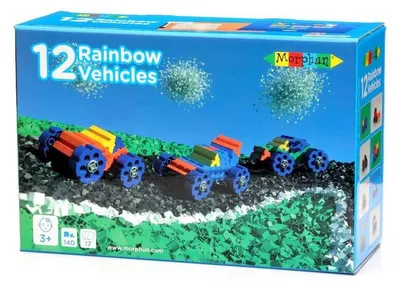 Produktbild von Morphun 12 Fahrzeuge Box – Konstruktionsset 140 Teile Rainbow (ABS-Kunststoff, 6-Seiten-Verbindung, 12 Modelle, A3-Anleitung) – ab 3 Jahren, CE & EN71