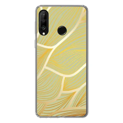 Produktbild von MuchoWow® Handyhülle Schutzhülle Hülle für Huawei P30 Lite Goldene Wellen auf grünem Hintergrund Silikon Softcase Handy Hülle - Handyhülle