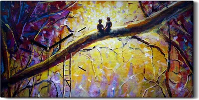 Produktbild von Wanduhr Leinwand Bild Uhr Kunstdruck 60x30 Bild Malerei Bäume Wald Paar Liebe - schwarze Hände