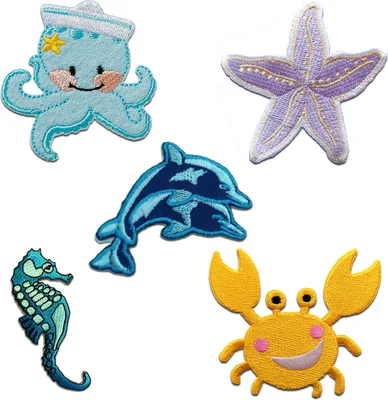 Produktbild von Aufnäher für Kinder - Strand Meerestiere Set 5 Stück - Aufnäher, Bügelbild, Aufbügler, Applikationen, Patches, Zum Aufbügeln