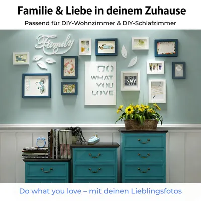 Produktbild von Bilderrahmen Collage Brief pastoralen Schlafzimmer Wohnzimmer Fotorahmenwand (Weiß+Blau)