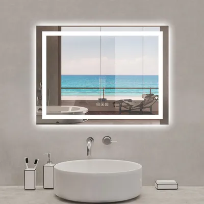 Image de Miroir de salle de bain LED Bluetooth 100x60 cm, tricolore + horloge + mémoire + dimmable + anti-buée