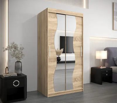 Obrázek produktu pro Šatní skříň se zrcadly XEIE - šířka 100 cm, dub sonoma