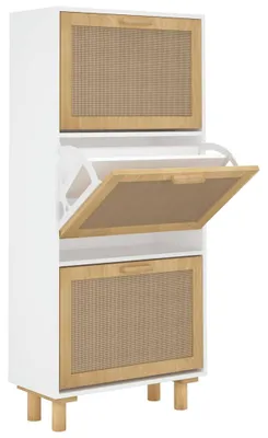 Produktbild von vidaXL Schuhschrank Weiß 52x25x115 cm Holzwerkstoff & Rattan Natur