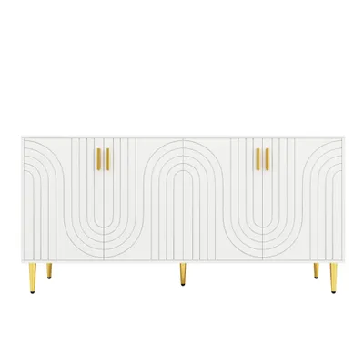 Produktbild von MODFU Kommode Sideboard mit goldenen Griffen und Füße- einzigartigem Wellendesign, Schrank Buffet für Wohnzimmer, Büro, KüchenSchrank, Weiß