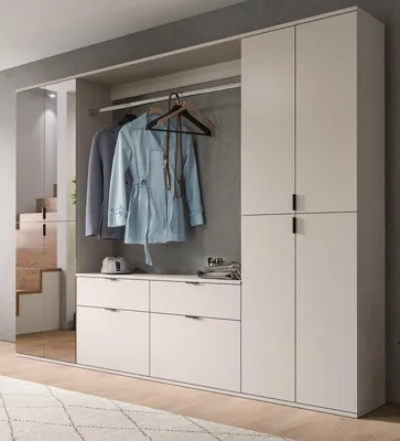 Produktbild von Garderobe Set "Line-Up" in Kaschmir, Flurgarderobe und Schuhschrank mit Spiegel 243 x 193 cm