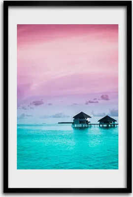 Produktbild von Bild - Bilderrahmen - 40 cm x 60 cm - MDF - Rahmen - Wandkunst - Bungalows auf dem Wasser