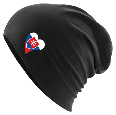 Produktbild von Huuraa Beanie Slowakei Flagge Herz Black One Size Baumwolle und Elasthan Mütze Geschenkidee