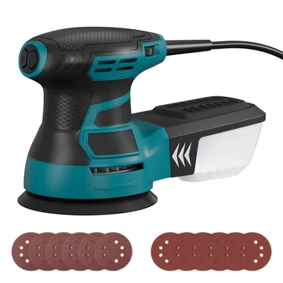 Produktbild von DOVAMAN Exzenterschleifer 125 mm, 350W, 6 variable Geschwindigkeit, 12 Schleifscheiben, mit Kabel, Blau