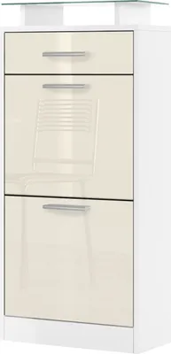 Produktbild von Vladon Schuhschrank Loret V2, Schuhkipper für 8 Paar Schuhe mit 2 Klappen, 1 Schublade und Glasablage, Weiß matt/Creme Hochglanz (46 x 104 x 23 cm)