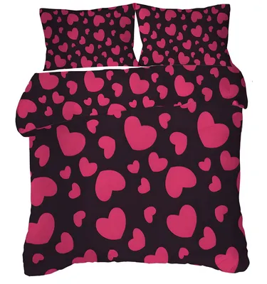 Produktbild von 3-teiliges Bettwäscheset 135x200 cm - Schwarz und rosa mit Herzen